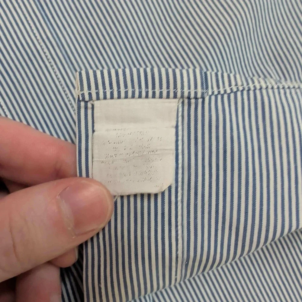 Burberrys Button Down Shirt Mens 17.5 34 Blue White Striped Vintage USA Made